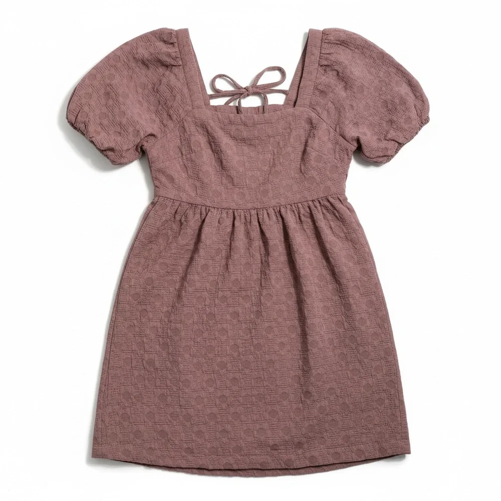 Madewell Floral Quilted Puff-Sleeve Mini Dress Dusty Rose Size Large NWT - Picture 2 of 12